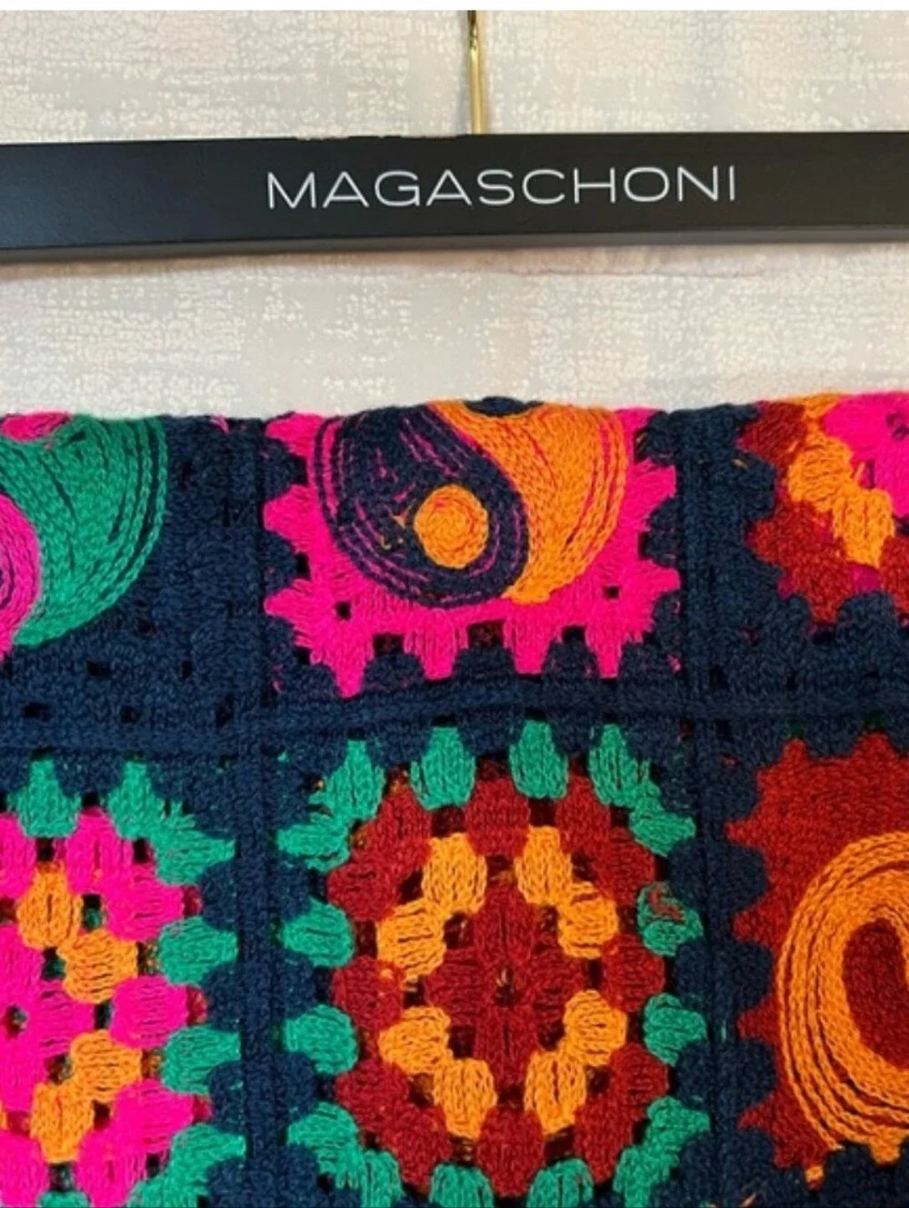 Magaschoni Home NWT Colorful Crochet Granny Square Throw Blanket Yin Yang Design